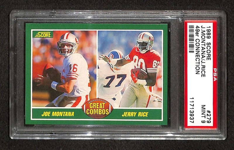 1989 Score #279 Joe Montana/Jerry Rice HOF GC PSA 9 MINT C105081