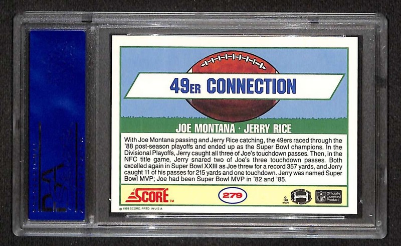 1989 Score #279 Joe Montana/Jerry Rice HOF GC PSA 9 MINT C105081 view 2
