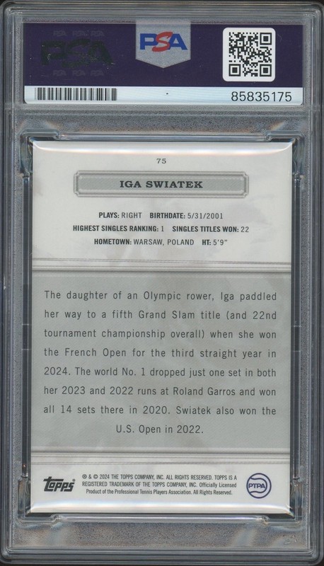 2024 Topps Royalty #75 Iga Swiatek Signed Tennis Card /99 PSA/DNA AUTO 10 WTA view 2