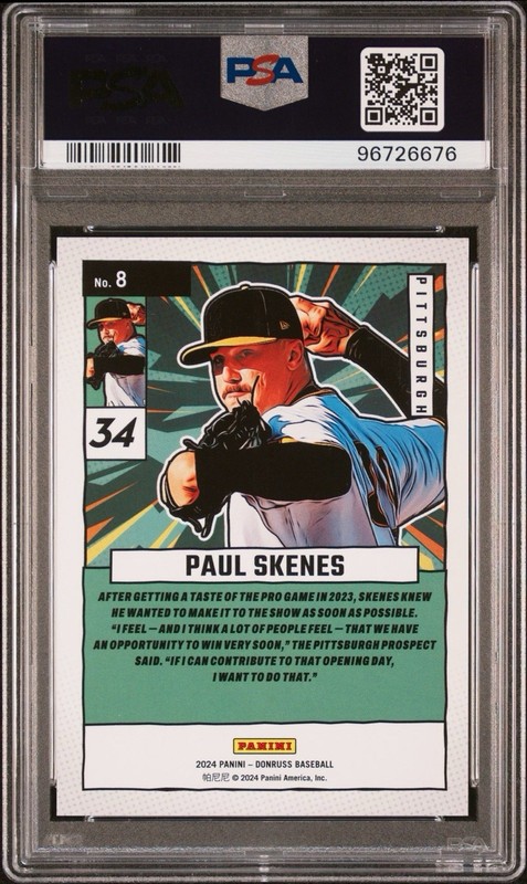 2024 Panini Donruss - Diamond Marvels Paul Skenes #8 Red Xplosion /99 (RC) PSA 9 view 2
