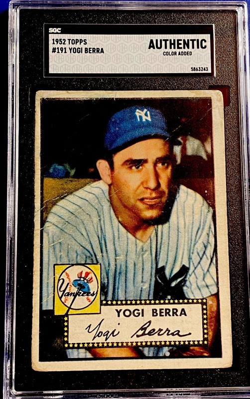 1952 Topps #191 Yogi Berra Yankees SGC Authentic Color Added