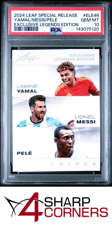 2024 LEAF SPECIAL RELEASE LEGENDS LAMINE YAMAL-LIONEL MESSI-PELE PSA 10