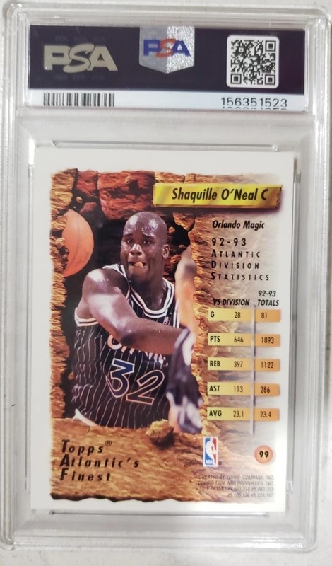 1993-94 Topps Finest Shaquille O'Neal Refractor #99 Magic PSA 7 view 2