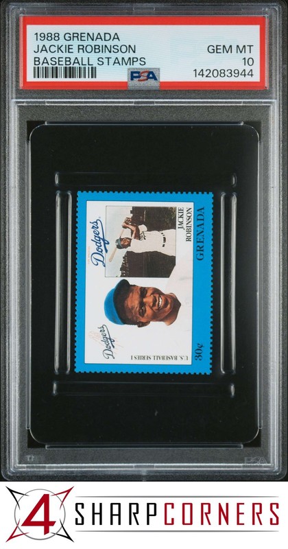 1988 GRENADA BASEBALL STAMPS JACKIE ROBINSON HOF POP 5 PSA 10