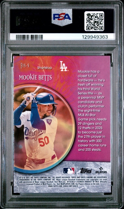 2025 Topps Chrome • Mookie Betts #F15-5 • Fortune 15 • PSA 9 • Dodgers view 2