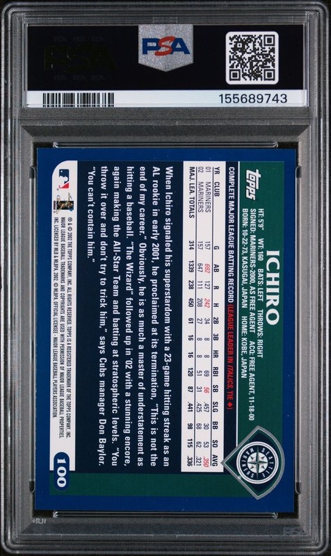 2003 Topps Ichiro Suzuki Ichiro #100 PSA 9 MINT HOF Mariners view 2