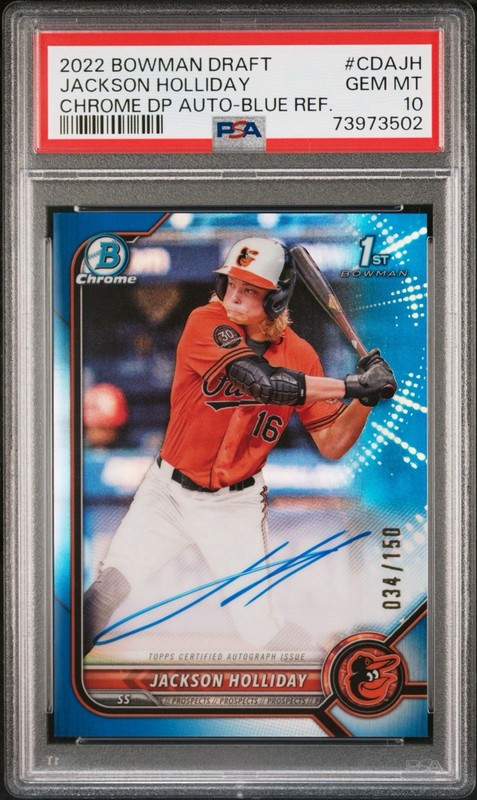 2022 1st Bowman CD Jackson Holliday True Blue Refractor Auto /150 PSA 10 POP 10