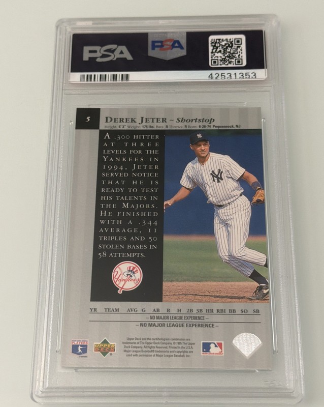1995 UPPER DECK BASEBALL DEREK JETER PSA 9 SPECIAL EDITION #5 view 2