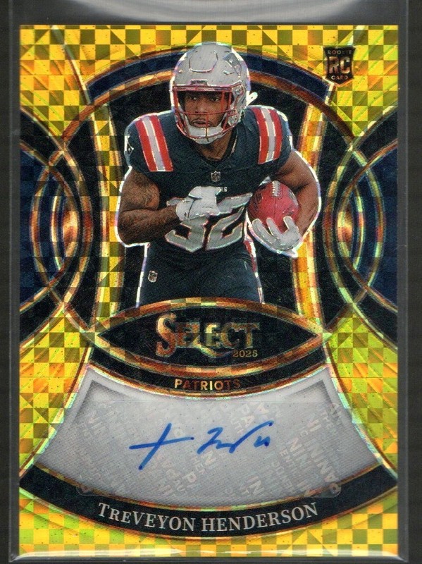 2025 Panini Select Prizm Treveyon Henderson Patriots Rookie Gold Auto #10/10 RC