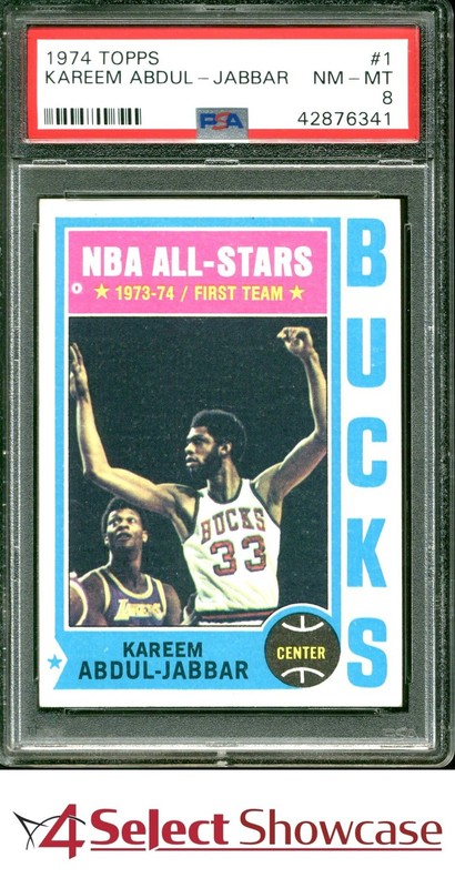 1974 TOPPS #1 KAREEM ABDUL-JABBAR BUCKS HOF PSA 8