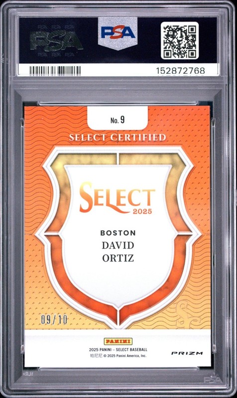 2025 Select Certified David Ortiz Gold Prizm /10 #9 PSA 10 GEM MINT HOF view 2
