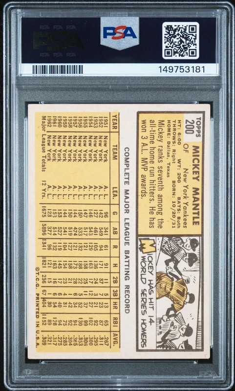 1963 Topps Mickey Mantle #200 PSA 4 view 2