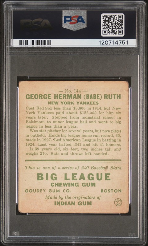 1933 Goudey Babe Ruth #144 PSA 1 MK view 2