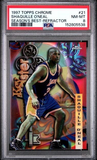 1997 TOPPS CHROME SEASON'S BEST #21 SHAQUILLE O'NEAL REFRACTOR PSA NM/MT8