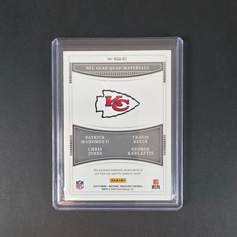 2024 National Treasures Mahomes Kelce Jones Karlaftis 57/99 Patch Card view 2