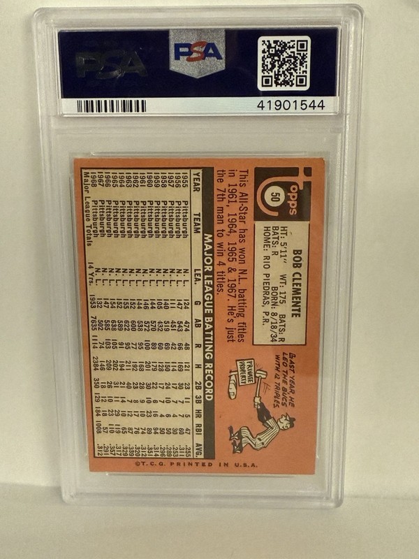 Topps 1969 Roberto Clemente Bob on Card #50 PSA 5 Pirates Baseball view 2