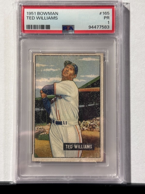1951 Bowman #165 Ted Williams PSA 1 Eye Appeal Sharp Corners