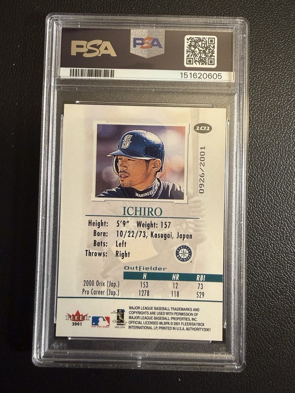 2001 Fleer Authority Ichiro Suzuki Rookie RC /2001 PSA 9 MINT Mariners view 2