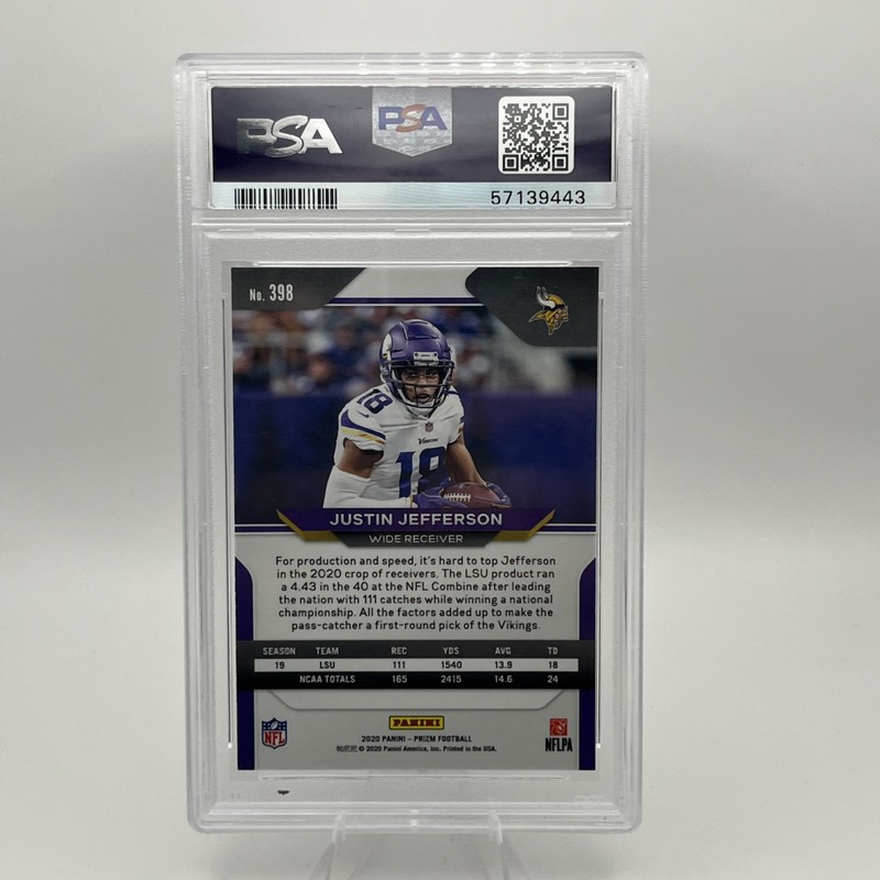 Panini 2020 Prizm Justin Jefferson #398 Rookie  Minnesota Vikings PSA 9 view 2