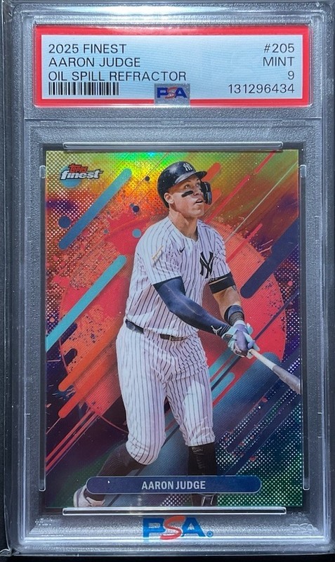 2025 Topps Finest Aaron Judge Rare Oil Spill Refractor PSA 9 Pop 1 PR /5