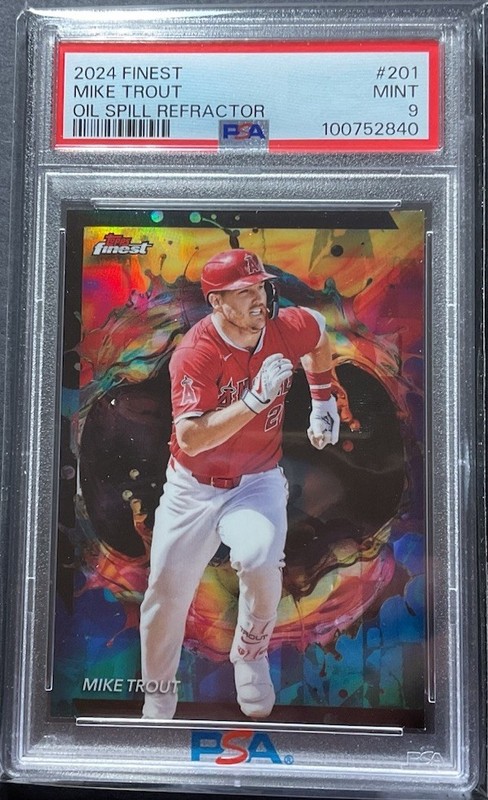 2024 Finest Mike Trout Rare Oil Spill Refractor #201 PSA 9 Mint view 2