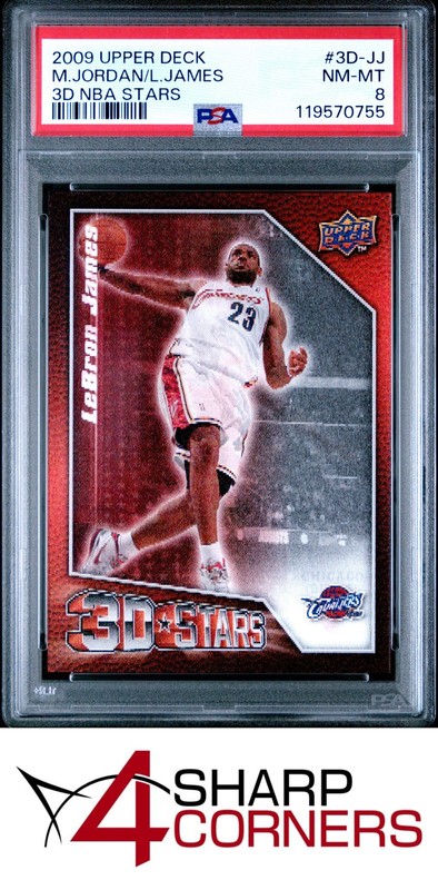 2009 UPPER DECK 3D NBA STARS #3D-JJ MICHAEL JORDAN-LEBRON JAMES PSA 8