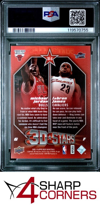 2009 UPPER DECK 3D NBA STARS #3D-JJ MICHAEL JORDAN-LEBRON JAMES PSA 8 view 2