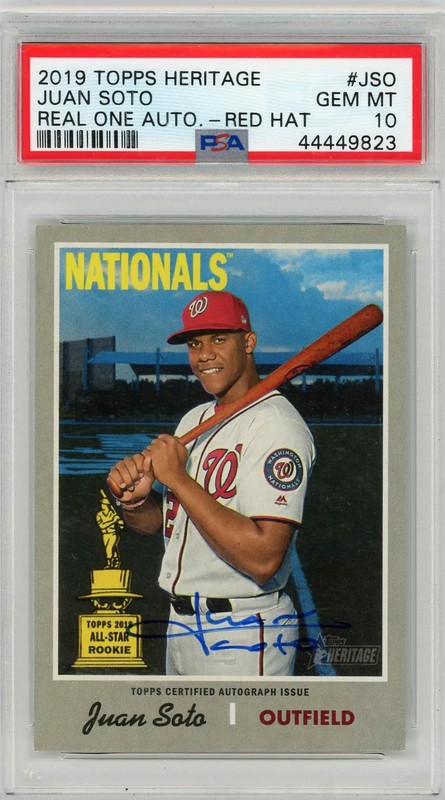 2019 Topps Heritage Real One Autographs Juan Soto #JSO Red Hat PSA 10