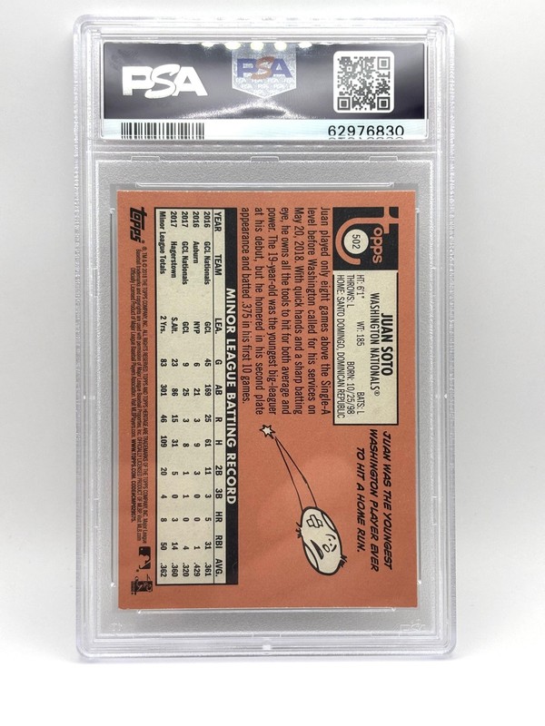 2018 Topps Heritage #502 Juan Soto RC PSA 10 view 2