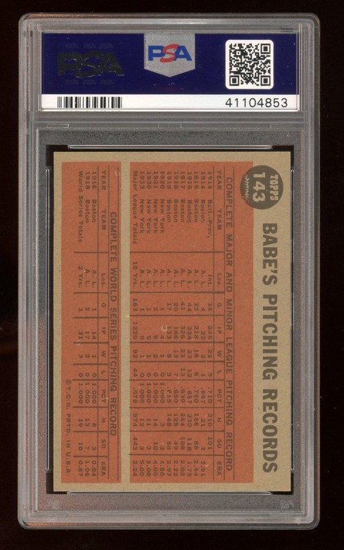 1962 Topps #143 Babe Ruth Special Greatest Sports Hero PSA 7 view 2