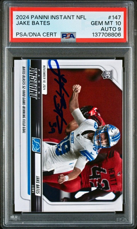 Jake Bates Rookie 2024 Panini NFL #147 Detroit Lions PSA 10 Auto 9