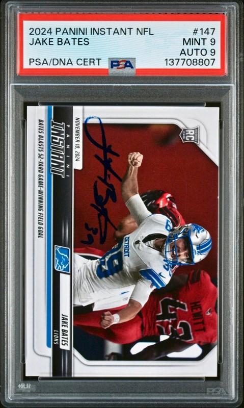 Jake Bates Rookie 2024 Panini NFL #147 Detroit Lions PSA 9 Auto 9