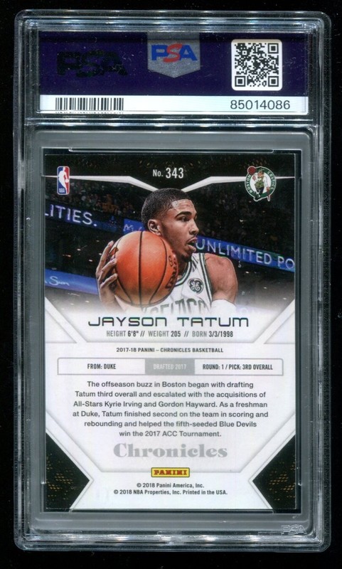 2017 Panini Chronicles #343 Jayson Tatum PSA 8 NM-MT Rookie Celtics~(PL) view 2