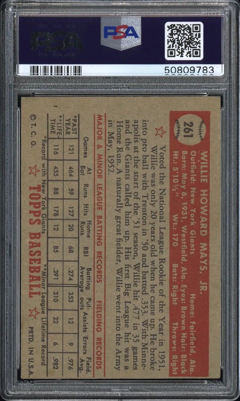 1952 Topps Willie Mays #261 PSA 1 view 2
