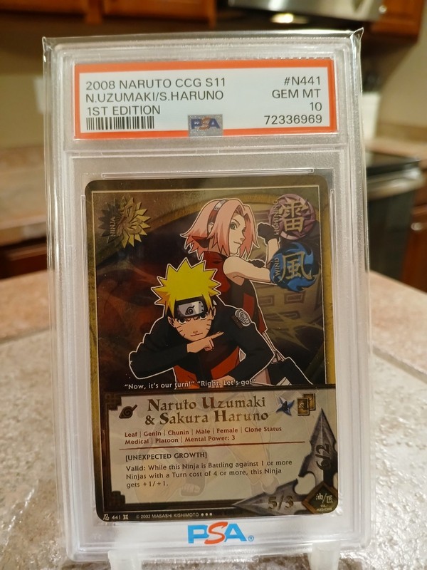 Naruto CCG, Naruto Uzumaki & Sakura Haruno PSA 10 1st Edition Super Rare #441