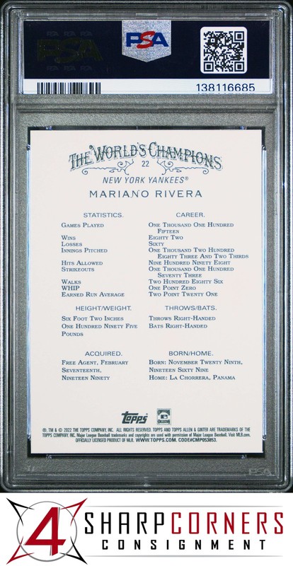 2022 TOPPS ALLEN & GINTER #22 MARIANO RIVERA HOF PSA 10 view 2