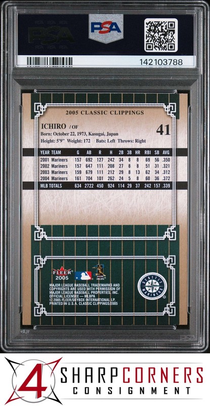 2005 FLEER CLASSIC CLIPPINGS #41 ICHIRO SUZUKI HOF POP 6 PSA 10 view 2