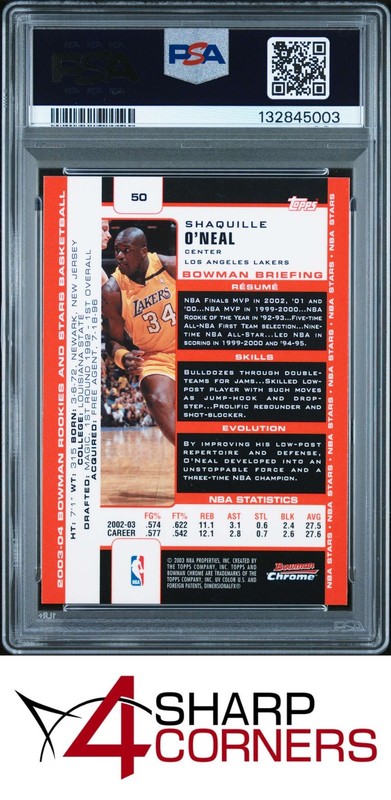 2003 BOWMAN ROOKIES & STARS CHROME #50 SHAQUILLE O'NEAL HOF PSA 9 view 2