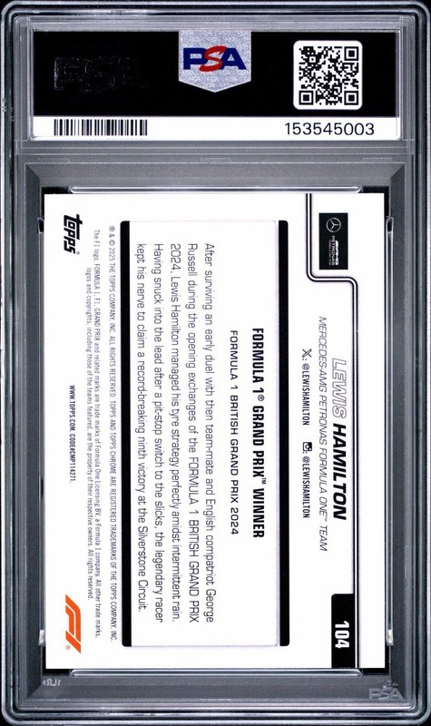 2025 Topps Chrome Aqua Lewis Hamilton British GP Refractor PSA 10 #/199 Pop 2 view 2