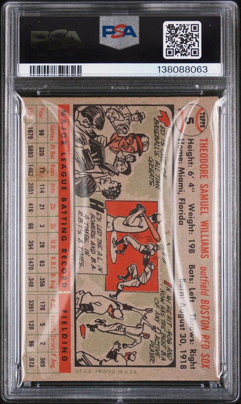 1956 Topps Ted Williams #5 Gray Back PSA 4 view 2