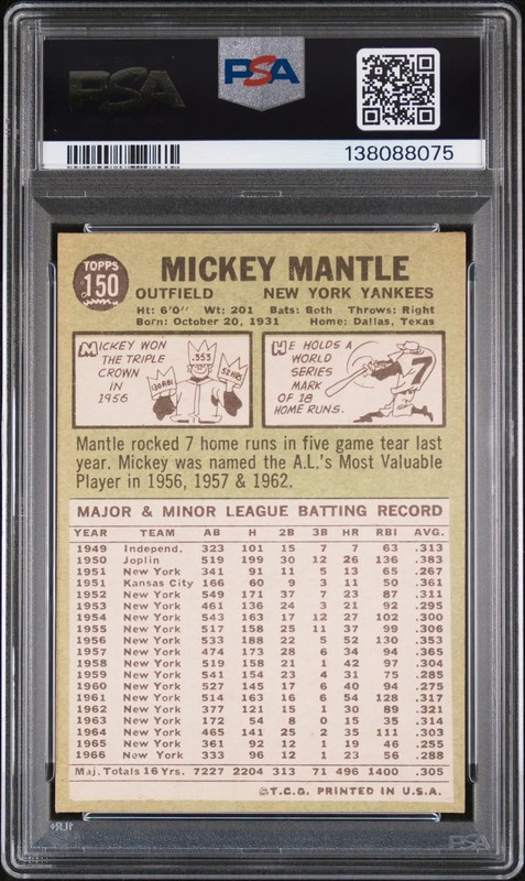 1967 Topps Mickey Mantle #150 PSA 5 view 2