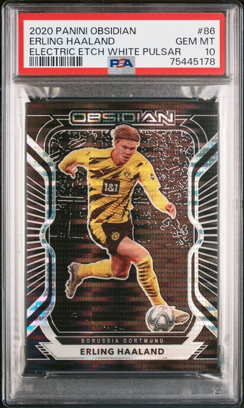 2020-21 Obsidian Erling Haaland Electric Etch White Pulsar /11 #86 PSA 10 Gem