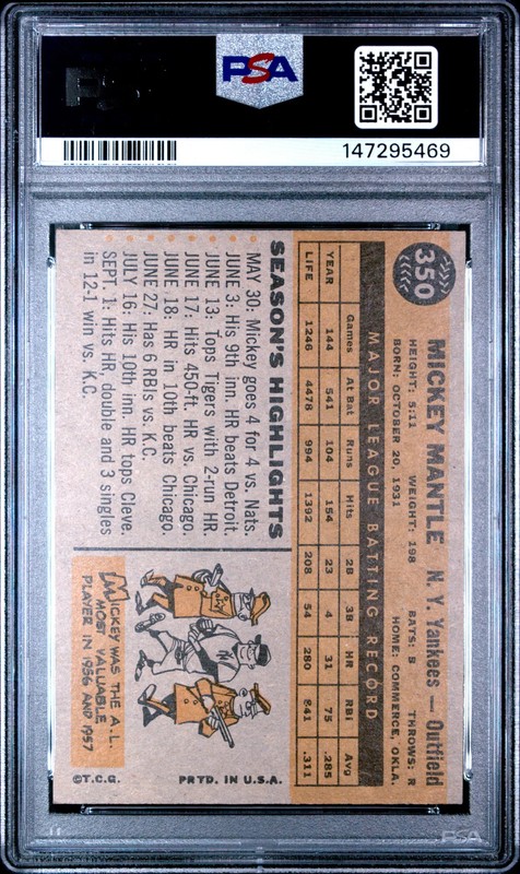 1960 Topps Mickey Mantle #350 PSA 5 view 2