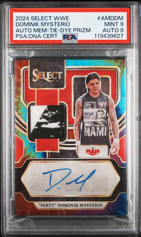2024 Select WWE Dirty Dominik Mysterio Tie-Dye Patch Auto /25 #AM-DDM PSA 9/9