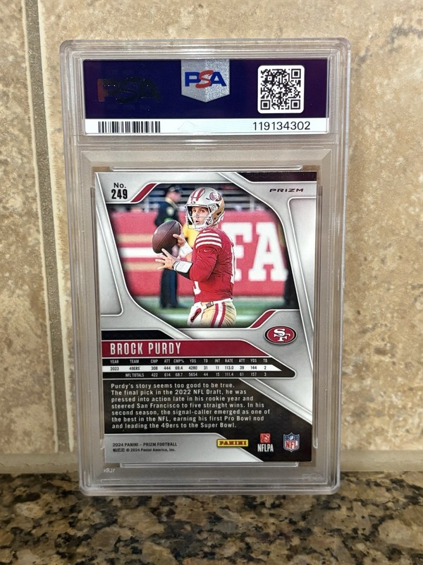 2024 PANINI PRIZM DISCO PRIZM #249 BROCK PURDY PSA 10 view 2