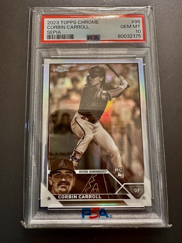 Topps 2023 Chrome Corbin Carroll #95 Sepia Refractor RC Rookie PSA 10 Gem Mint view 1