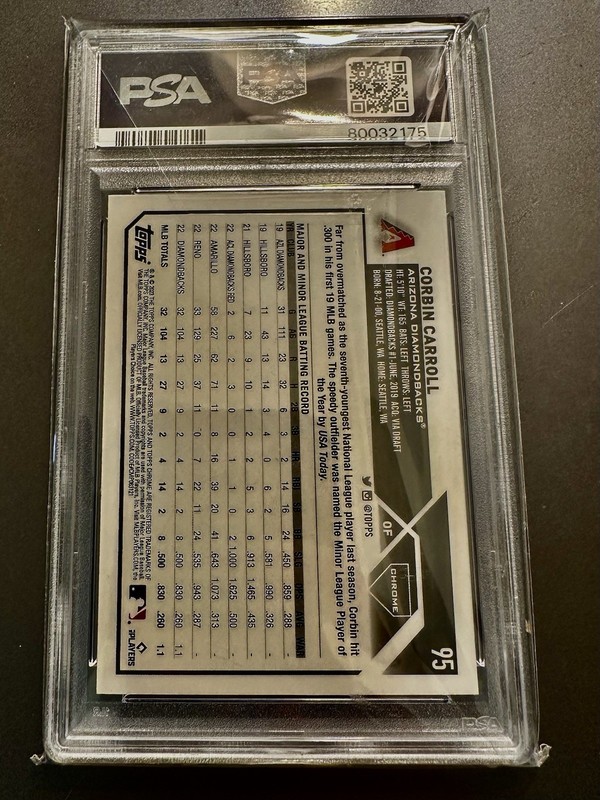 Topps 2023 Chrome Corbin Carroll #95 Sepia Refractor RC Rookie PSA 10 Gem Mint view 2