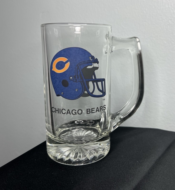 Vtg Chicago Bears Stein Glass Beer Mug 5.5” IL Football Helmet Logo Man Cave