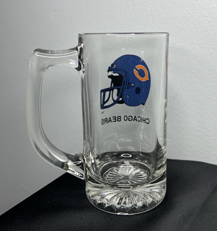 Vtg Chicago Bears Stein Glass Beer Mug 5.5” IL Football Helmet Logo Man Cave view 2
