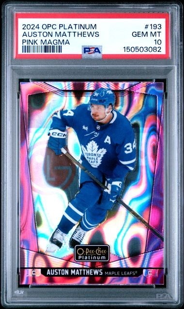 2024-25 O-Pee-Chee Platinum OPC #193 AUSTON MATTHEWS PINK MAGMA PSA 10 view 1